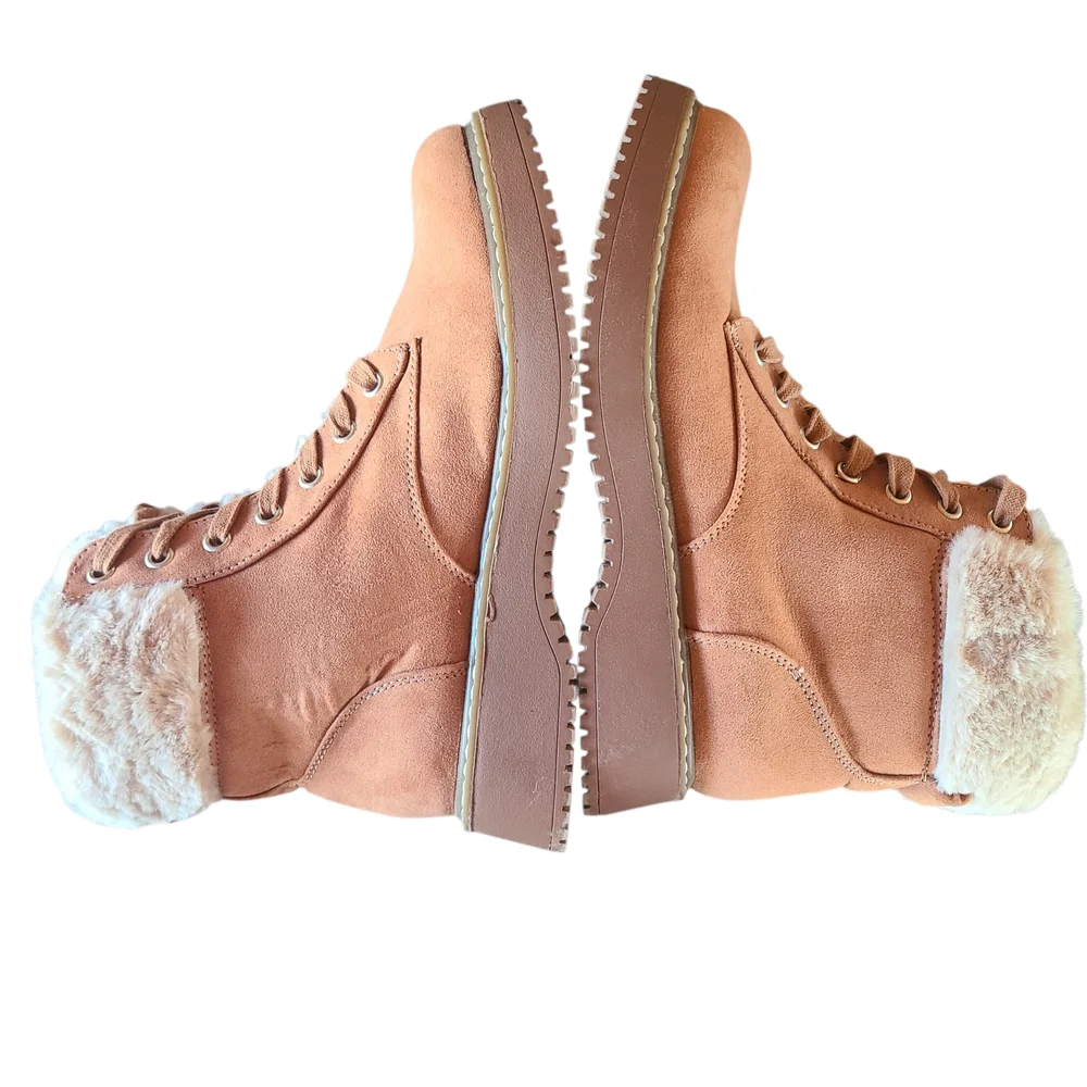 Madden Girl Kymber Ankle Boots Caramel Side Zip Faux Fur Boots Size 8.5